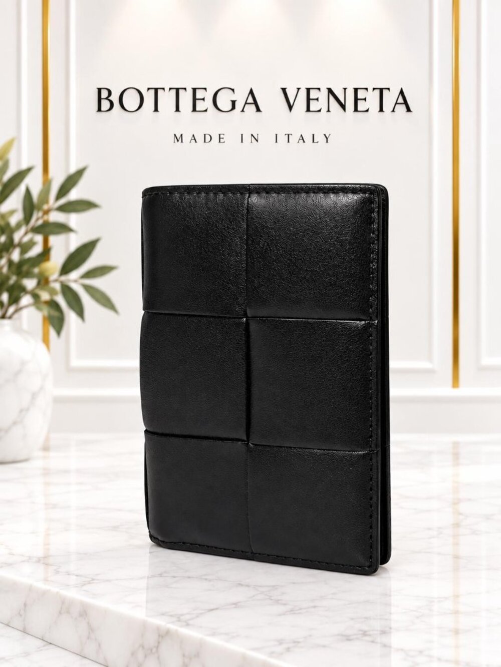 Authentic Bottega Veneta Black Intrecciato Leather Bifold Wallet Luxury Designer